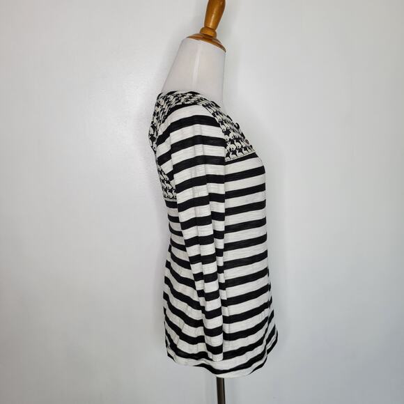 Anthropologie Postmark Bunny Rabbit Striped Henley Shirt Black Women XS - Picture 3 of 12